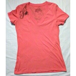 Fox Racing Shirt Womens Small Orange Graphic Classic Casual Regular VNeck  Adult